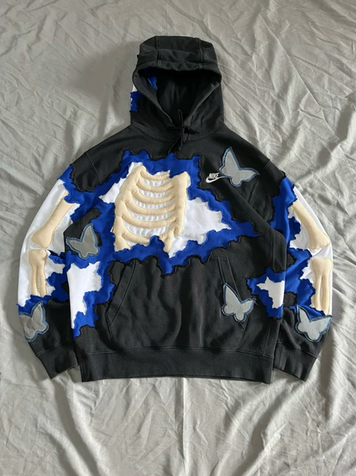 Butterfly Skeleton Contrast Patch Hoodie