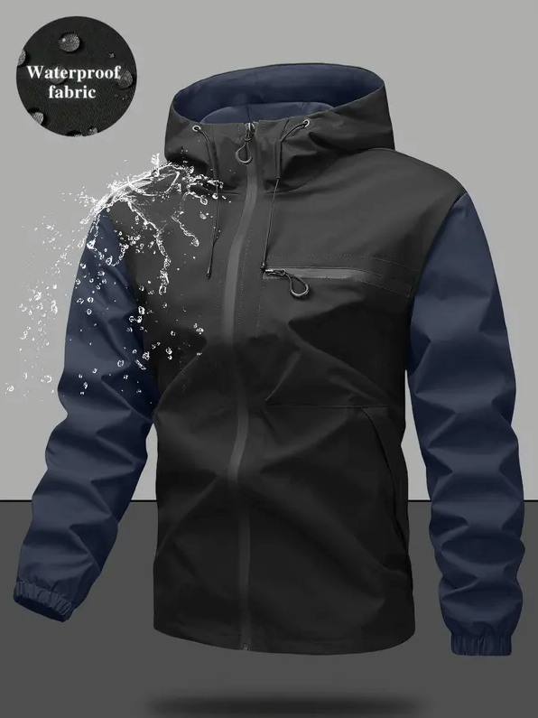 Men’s Waterproof & Windproof Hooded Jacket – Lightweight Outdoor Zip-Up with Secure Pockets
