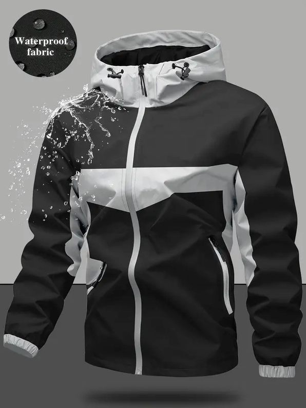 Men’s Waterproof & Windproof Hooded Jacket – Lightweight Outdoor Zip-Up with Secure Pockets
