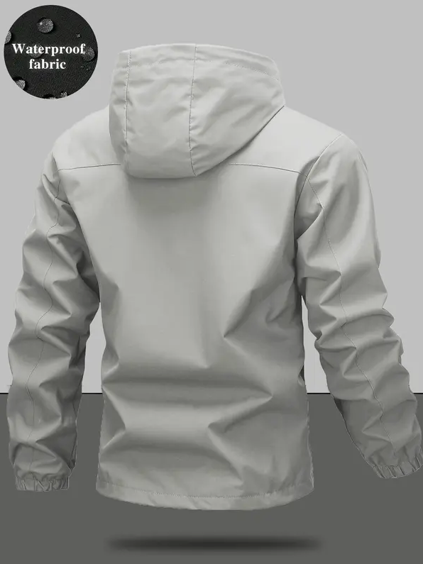 Men’s Waterproof & Windproof Hooded Jacket – Lightweight Outdoor Zip-Up with Secure Pockets