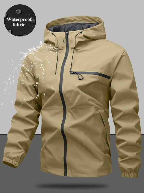 Men’s Waterproof & Windproof Hooded Jacket – Lightweight Outdoor Zip-Up with Secure Pockets
