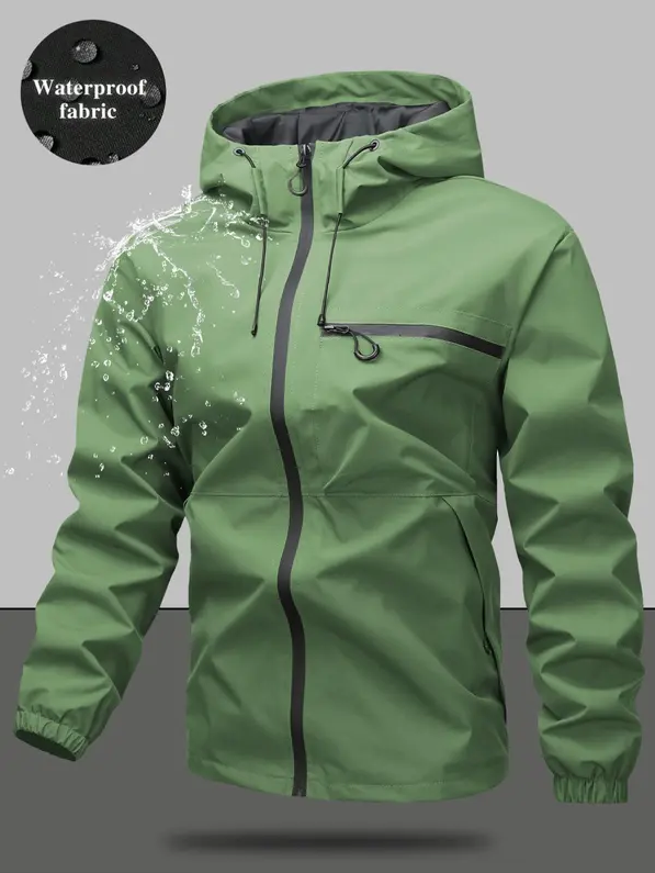 Men’s Waterproof & Windproof Hooded Jacket – Lightweight Outdoor Zip-Up with Secure Pockets