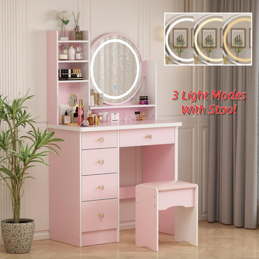 Makeup Vanity Desk with LED Mirror & Stool