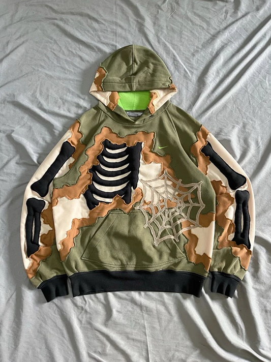 Skeleton Camo Patchwork Hoodie - Unique Street Style