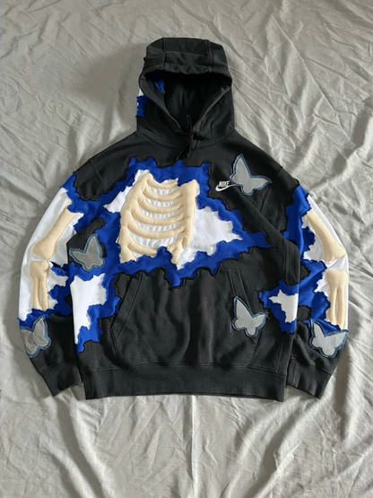 Butterfly Skeleton Contrast Patch Hoodie