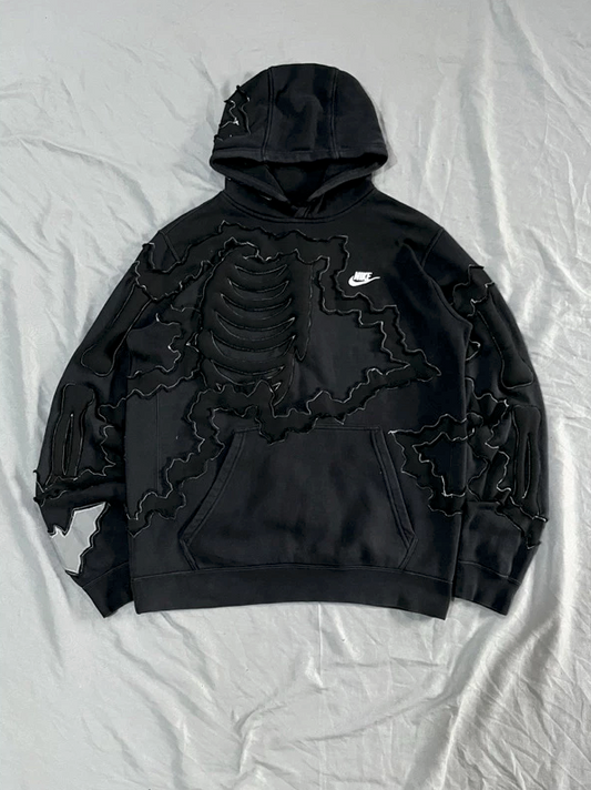 Dark Shadow Ribcage Embroidered Oversized Hoodie
