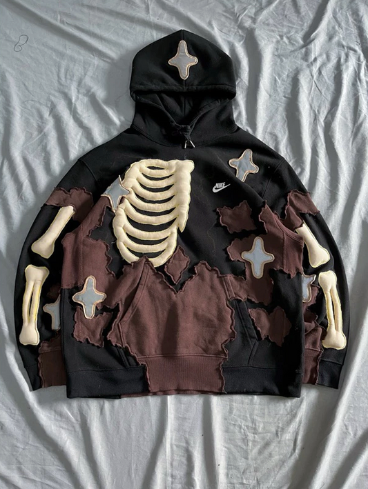 Dark Bones Contrast Patchwork Hoodie