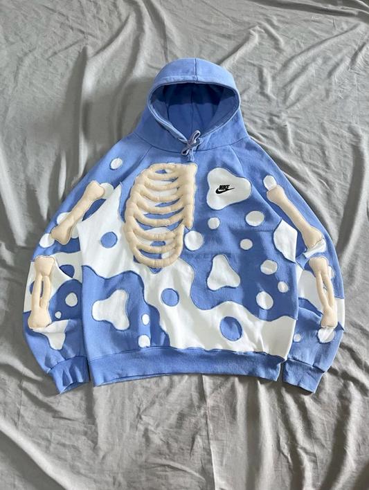 Icy Drip Skeleton Hoodie with Cloudy Bone Accents