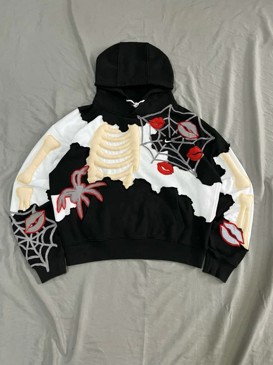 Grunge Kiss & Bones Patchwork Hoodie