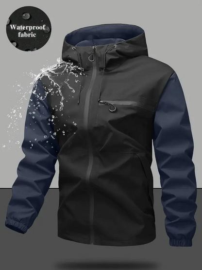 Men’s Waterproof & Windproof Hooded Jacket – Lightweight Outdoor Zip-Up with Secure Pockets