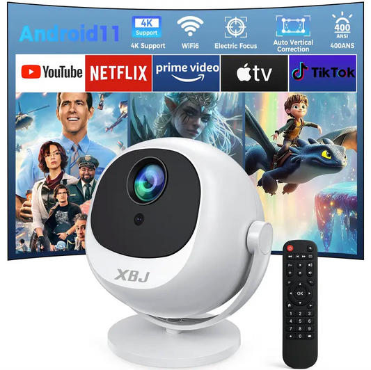 Mini 4K Smart Portable Projector – 360° Rotatable with Wi-Fi 6, Bluetooth 5.2 & Built-In Apps