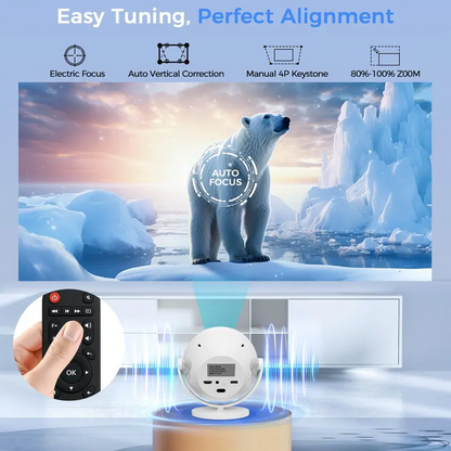Mini 4K Smart Portable Projector – 360° Rotatable with Wi-Fi 6, Bluetooth 5.2 & Built-In Apps