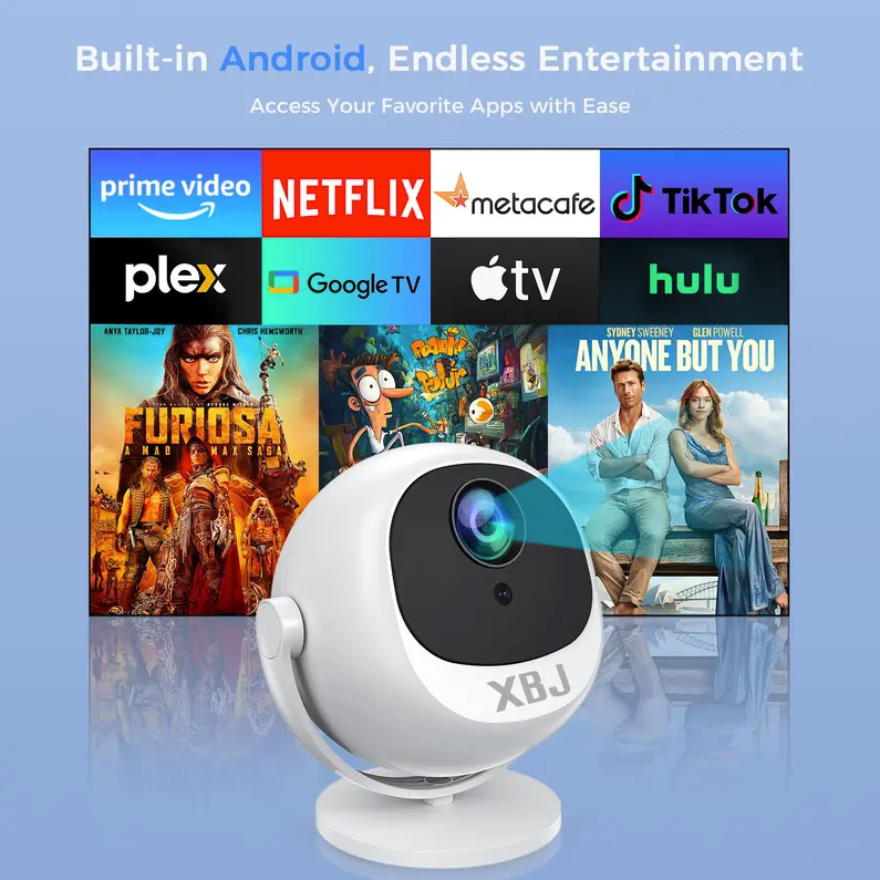 Mini 4K Smart Portable Projector – 360° Rotatable with Wi-Fi 6, Bluetooth 5.2 & Built-In Apps