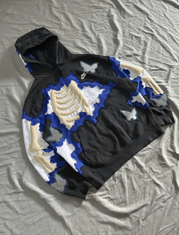 Butterfly Skeleton Contrast Patch Hoodie