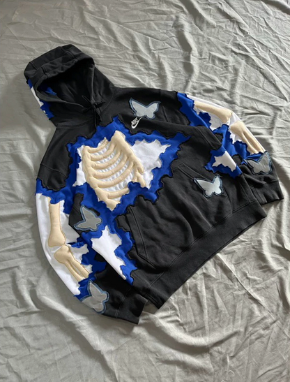 Butterfly Skeleton Contrast Patch Hoodie