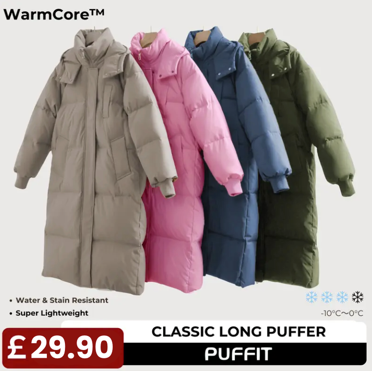 Women’s Classic Long Winter Puffer – Hooded Quilted Coat with Water & Stain Resistant Finish