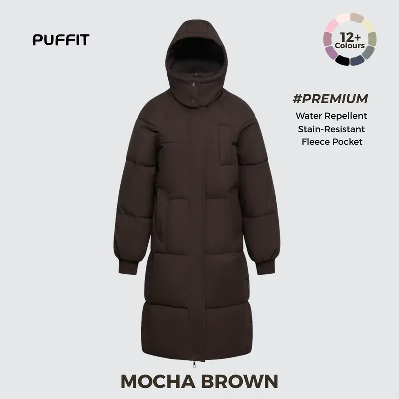 Women’s Classic Long Winter Puffer – Hooded Quilted Coat with Water & Stain Resistant Finish