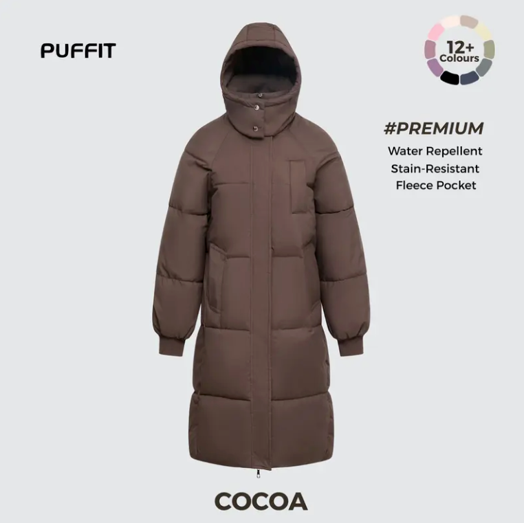 Women’s Classic Long Winter Puffer – Hooded Quilted Coat with Water & Stain Resistant Finish