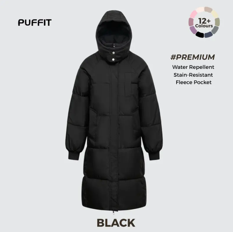 Women’s Classic Long Winter Puffer – Hooded Quilted Coat with Water & Stain Resistant Finish