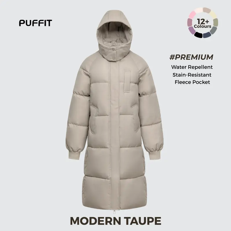 Women’s Classic Long Winter Puffer – Hooded Quilted Coat with Water & Stain Resistant Finish