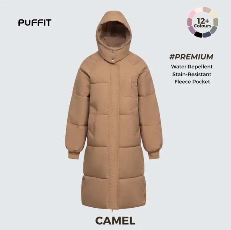 Women’s Classic Long Winter Puffer – Hooded Quilted Coat with Water & Stain Resistant Finish