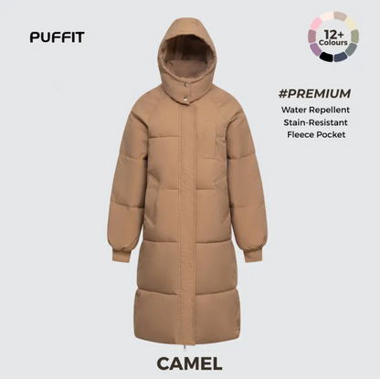 Women’s Classic Long Winter Puffer – Hooded Quilted Coat with Water & Stain Resistant Finish