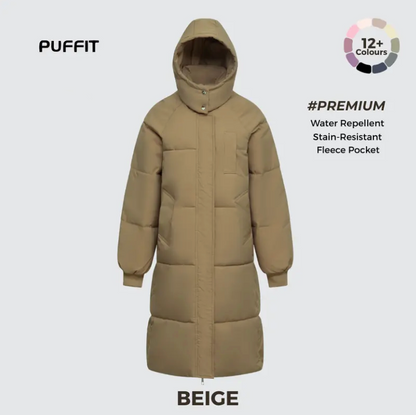 Women’s Classic Long Winter Puffer – Hooded Quilted Coat with Water & Stain Resistant Finish