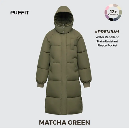 Women’s Classic Long Winter Puffer – Hooded Quilted Coat with Water & Stain Resistant Finish