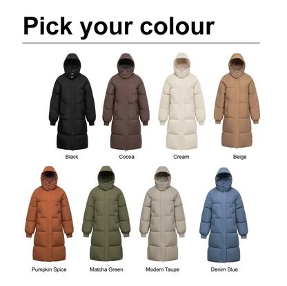 Women’s Classic Long Winter Puffer – Hooded Quilted Coat with Water & Stain Resistant Finish