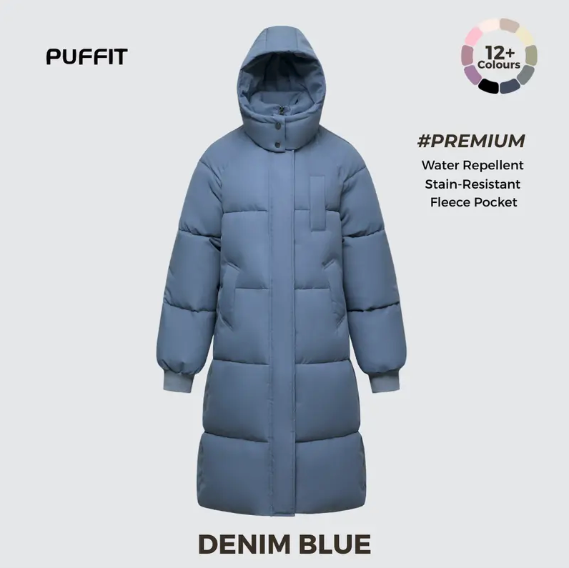 Women’s Classic Long Winter Puffer – Hooded Quilted Coat with Water & Stain Resistant Finish