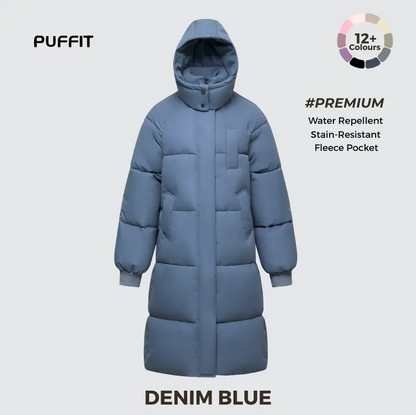 Women’s Classic Long Winter Puffer – Hooded Quilted Coat with Water & Stain Resistant Finish