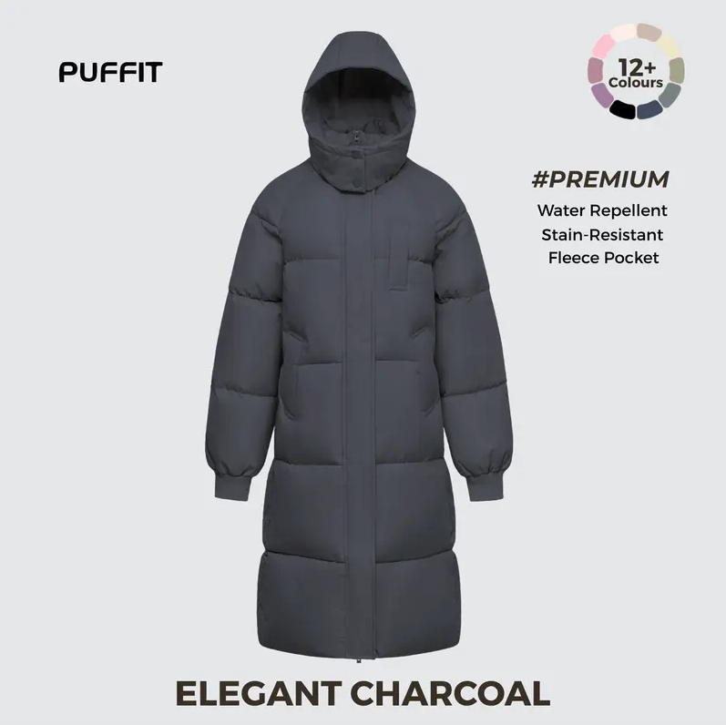 Women’s Classic Long Winter Puffer – Hooded Quilted Coat with Water & Stain Resistant Finish