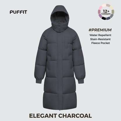 Women’s Classic Long Winter Puffer – Hooded Quilted Coat with Water & Stain Resistant Finish