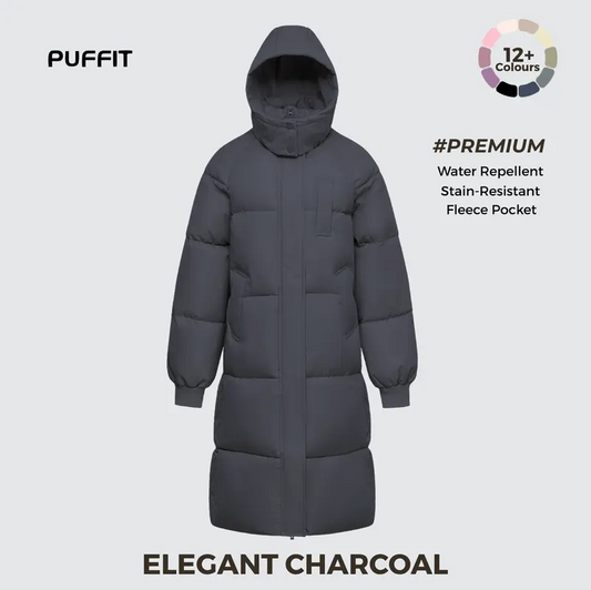 Women’s Classic Long Winter Puffer – Hooded Quilted Coat with Water & Stain Resistant Finish