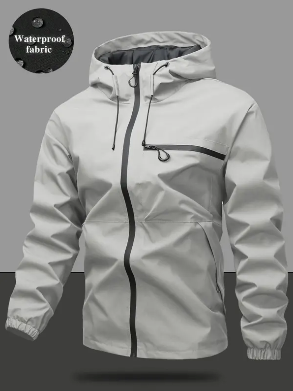 Men’s Waterproof & Windproof Hooded Jacket – Lightweight Outdoor Zip-Up with Secure Pockets