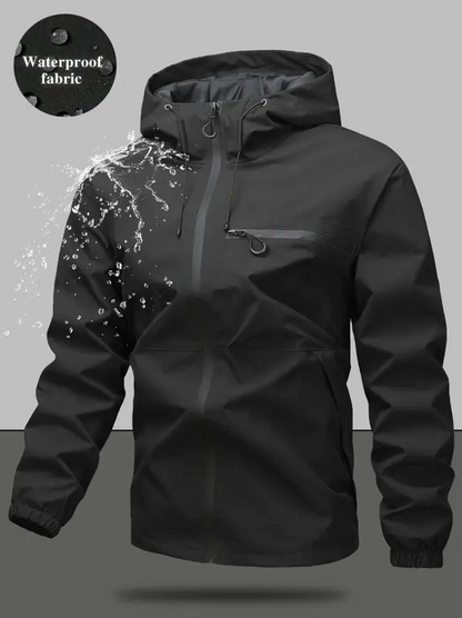 Men’s Waterproof & Windproof Hooded Jacket – Lightweight Outdoor Zip-Up with Secure Pockets