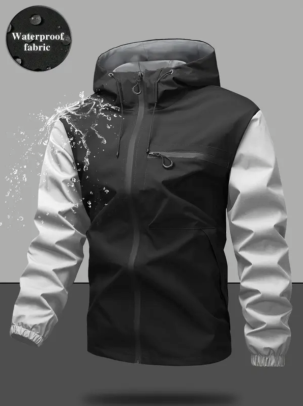 Men’s Waterproof & Windproof Hooded Jacket – Lightweight Outdoor Zip-Up with Secure Pockets