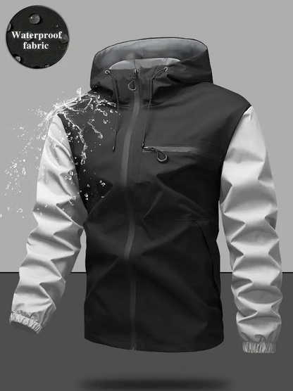 Men’s Waterproof & Windproof Hooded Jacket – Lightweight Outdoor Zip-Up with Secure Pockets