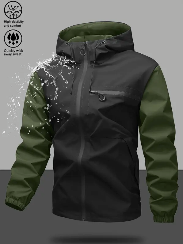 Men’s Waterproof & Windproof Hooded Jacket – Lightweight Outdoor Zip-Up with Secure Pockets