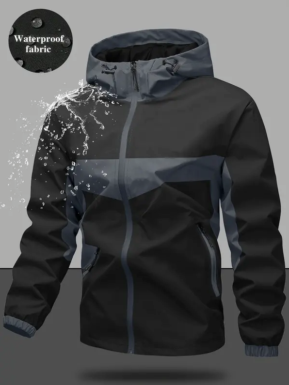 Men’s Waterproof & Windproof Hooded Jacket – Lightweight Outdoor Zip-Up with Secure Pockets