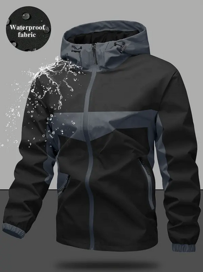 Men’s Waterproof & Windproof Hooded Jacket – Lightweight Outdoor Zip-Up with Secure Pockets