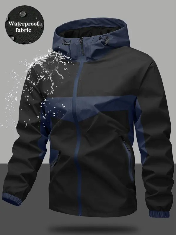 Men’s Waterproof & Windproof Hooded Jacket – Lightweight Outdoor Zip-Up with Secure Pockets