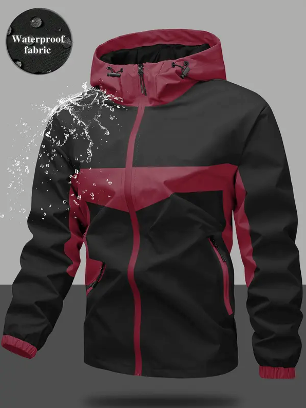 Men’s Waterproof & Windproof Hooded Jacket – Lightweight Outdoor Zip-Up with Secure Pockets