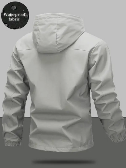 Men’s Waterproof & Windproof Hooded Jacket – Lightweight Outdoor Zip-Up with Secure Pockets