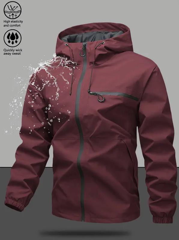 Men’s Waterproof & Windproof Hooded Jacket – Lightweight Outdoor Zip-Up with Secure Pockets