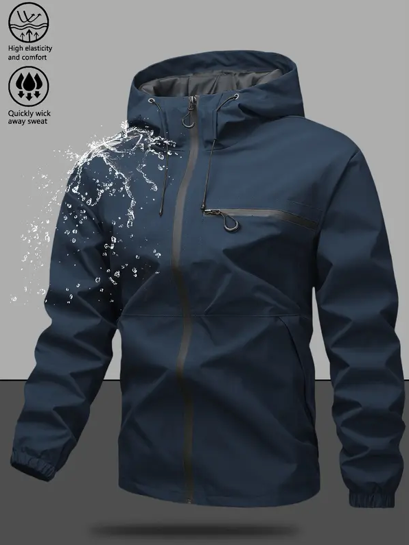 Men’s Waterproof & Windproof Hooded Jacket – Lightweight Outdoor Zip-Up with Secure Pockets