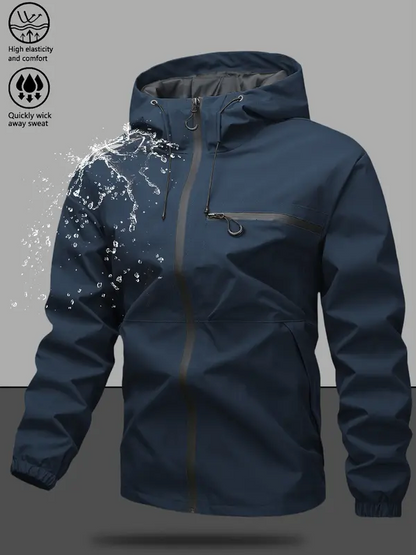 Men’s Waterproof & Windproof Hooded Jacket – Lightweight Outdoor Zip-Up with Secure Pockets