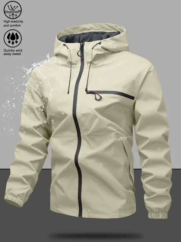 Men’s Waterproof & Windproof Hooded Jacket – Lightweight Outdoor Zip-Up with Secure Pockets