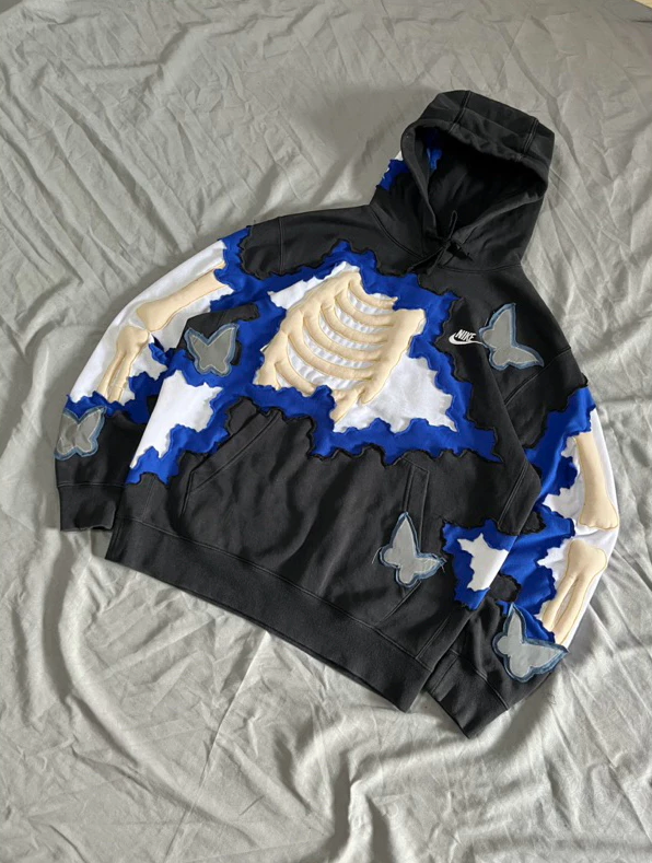 Butterfly Skeleton Contrast Patch Hoodie