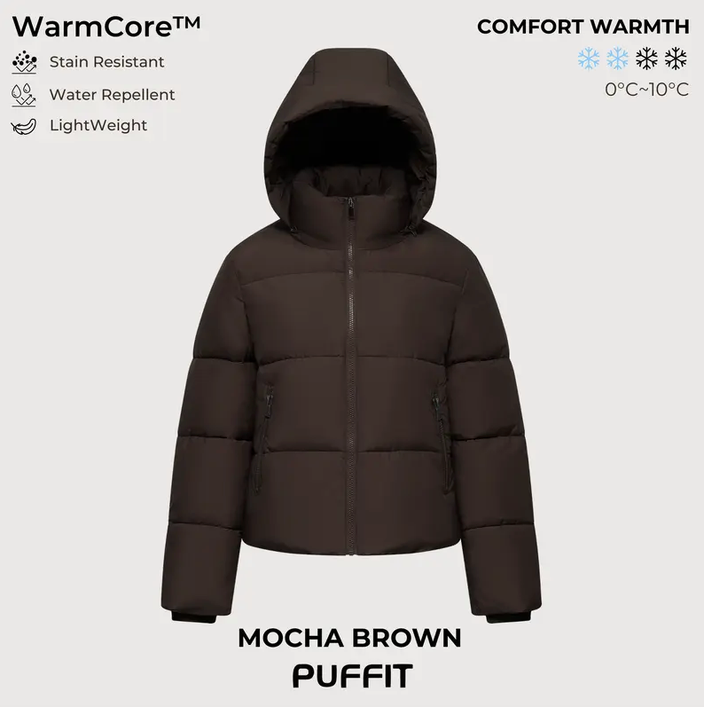 Women’s Winter Quilted Jacket with Removable Hood – Water-Repellent, Stain-Resistant, Lightweight Warm Coat